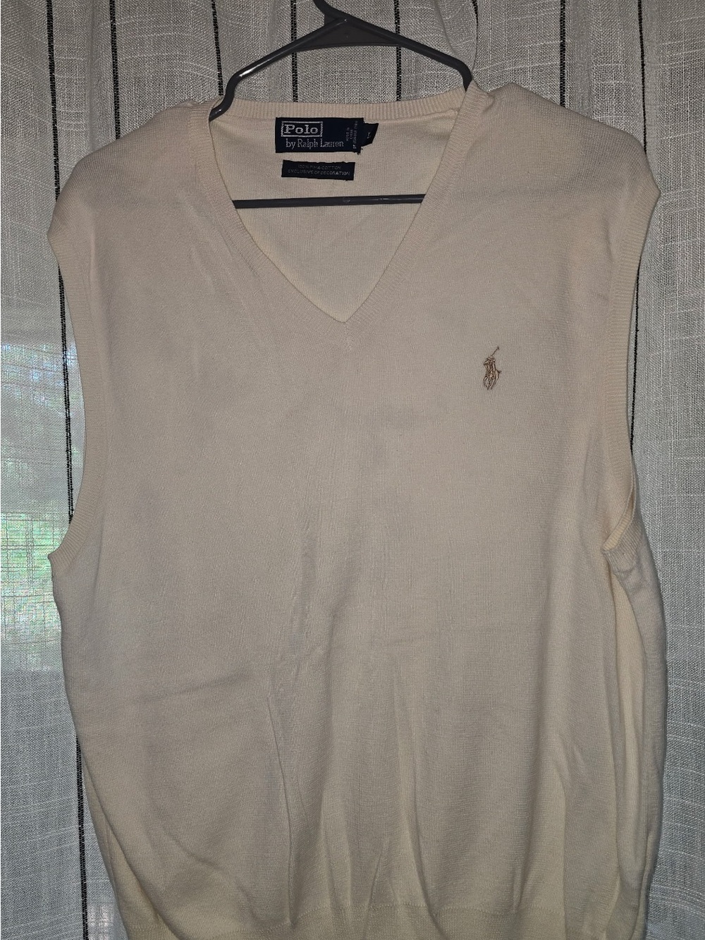 Ralph Lauren V-Neck Sweater Vest in Cream with Tan Pony Logo